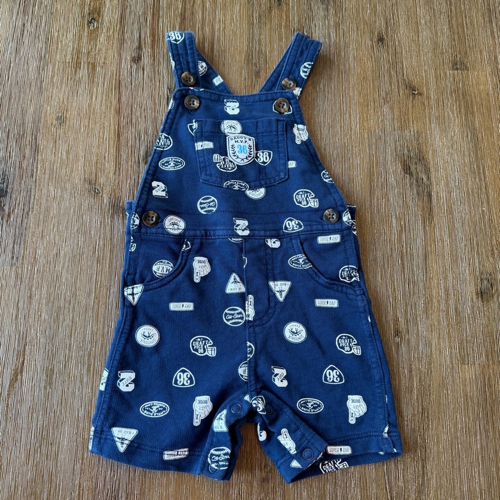 3/24$ Carter's Navy Sports Themed Baby Shortalls Short Overalls size 12 months